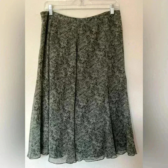 Jones New York 100% Silk Midi Skirtt Size 10 abstract Print black& green - Picture 4 of 7